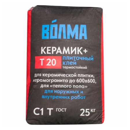 КЛЕЙ ЦЕМЕНТНЫЙ ВОЛМА КЕРАМИК + Т20 внут./наруж/теплый пол (25 кг)
